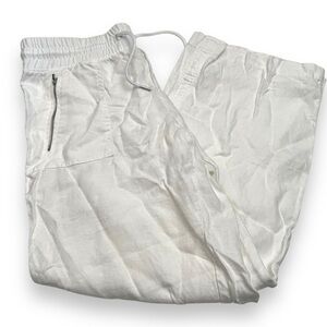 ATHLETA Wide Leg White 100% Linen Cabo Retreat Pants Size 8 White Relaxed Fit